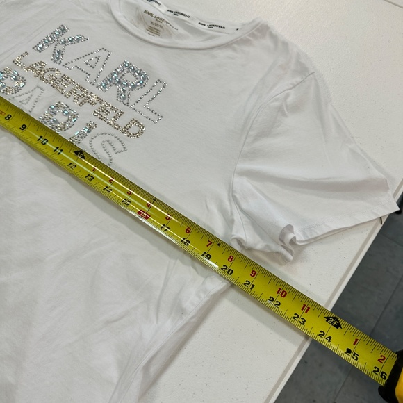Karl Lagerfeld Paris White T-Shirt Women's Size XL Rhinestone Bling - Picture 11 of 12